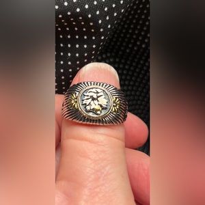 New Two Toned 925 Stamped Silver -Gold Color Native American Head Design Ring